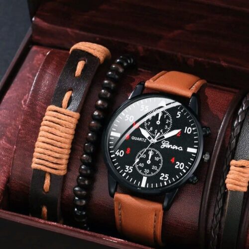 Classic Brown Leather Watch Set