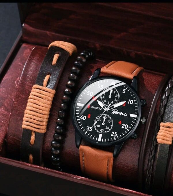Classic Brown Leather Watch Set