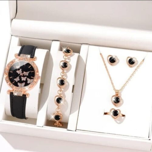 Elegant Black Heart Jewelry Set